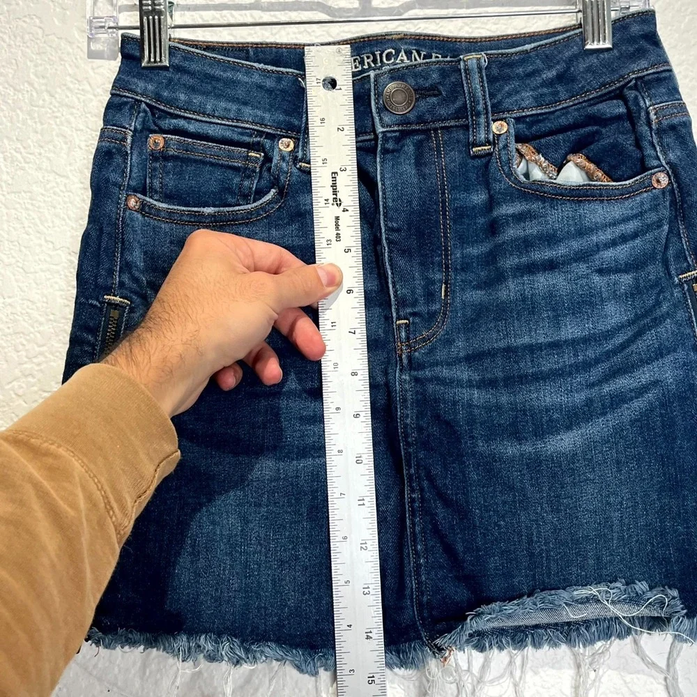 American Eagle Outfitters Mini Skirt‎ Womens 2 Blue Denim High Rise Side Zip